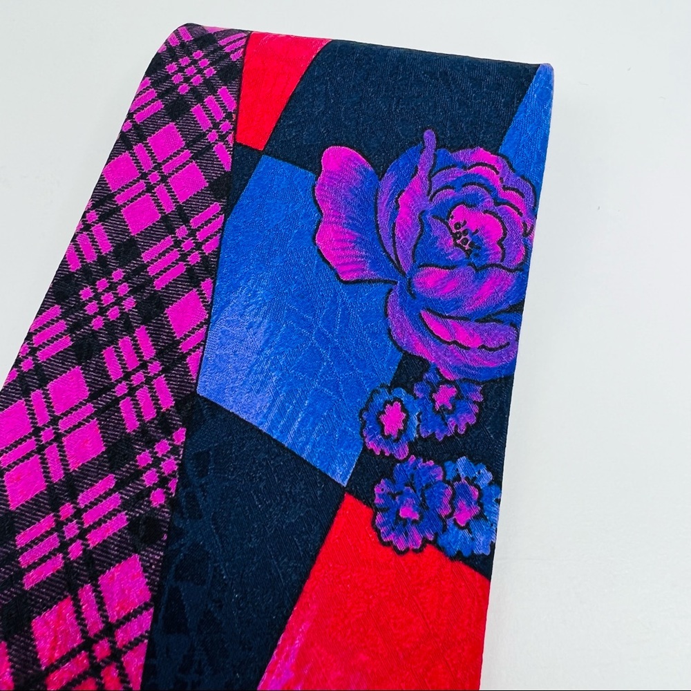 Gianni Versace Multicolored Color Block Plaid Flo… - image 6